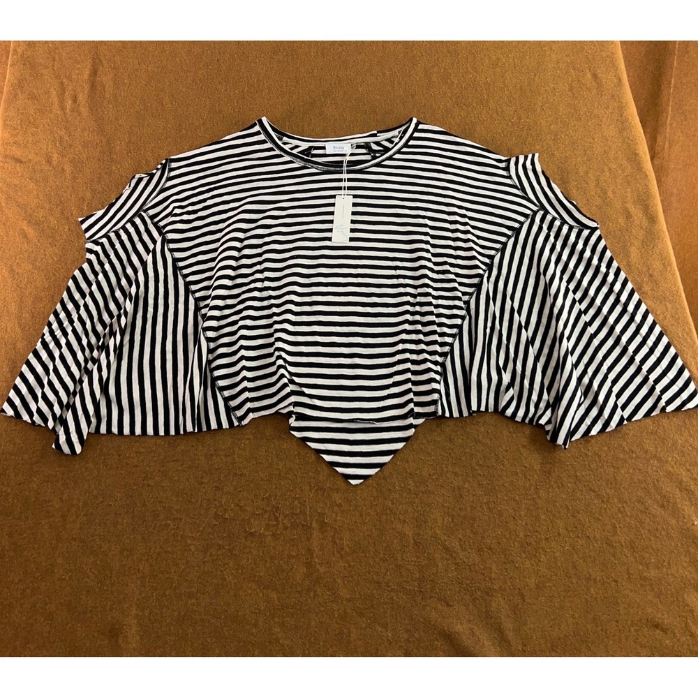 Bluivy Womens S/M Black White Striped Handkerchief Hem Dolman Sleeve Top New